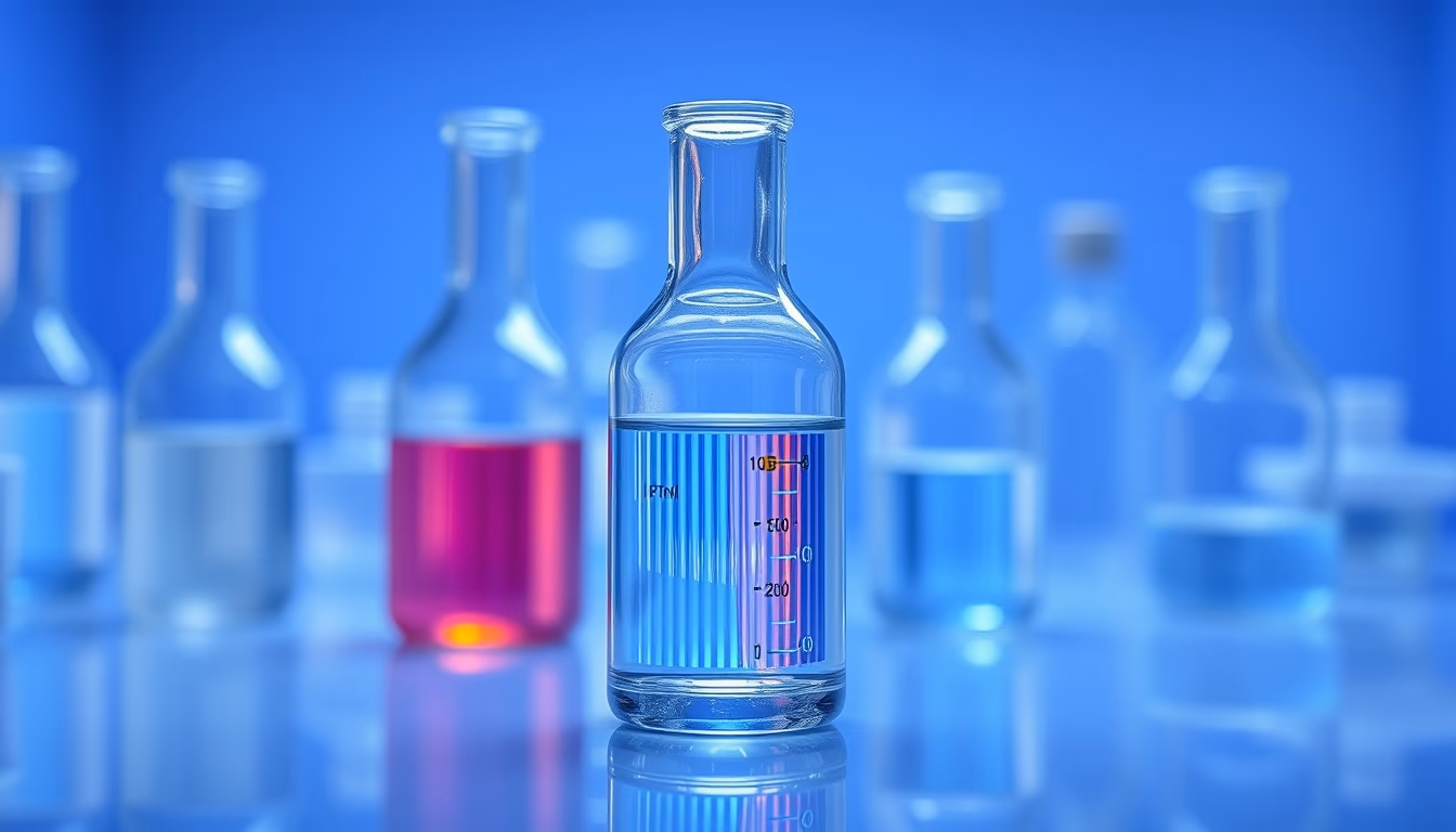 medical lab glassware blue lighting in editorial style