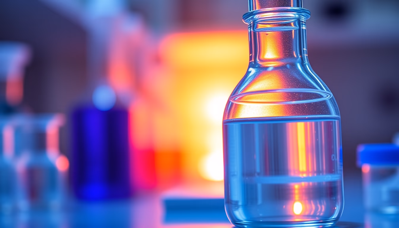 Medical lab glassware blue lighting em estilo editorial