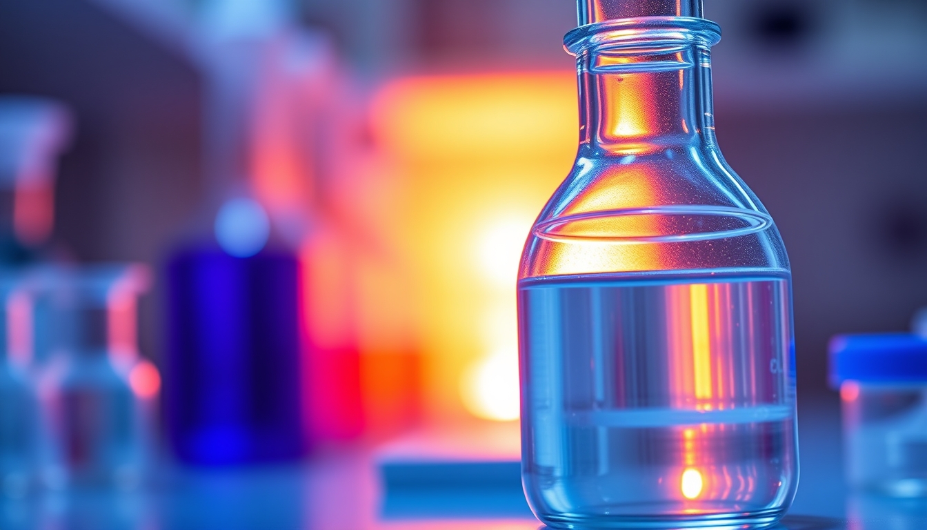 medical lab glassware blue lighting in editorial style