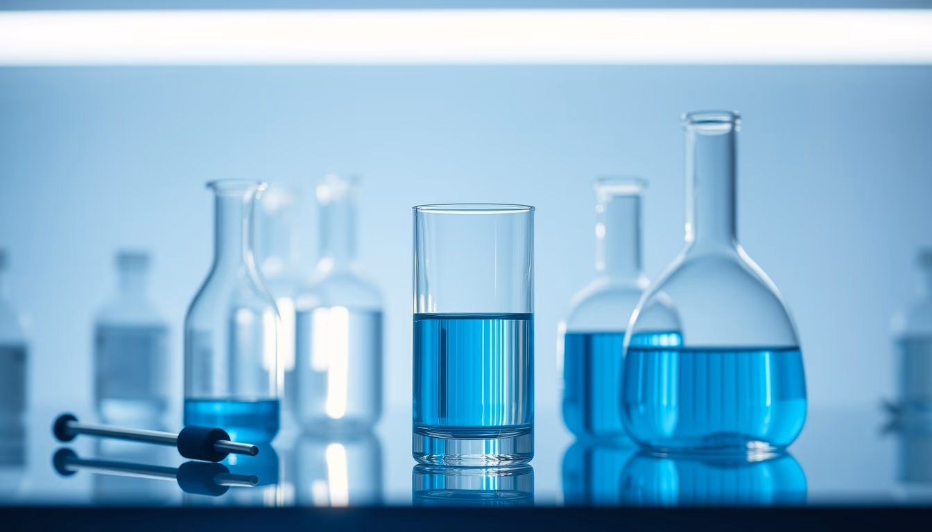Medical lab glassware blue lighting em estilo editorial