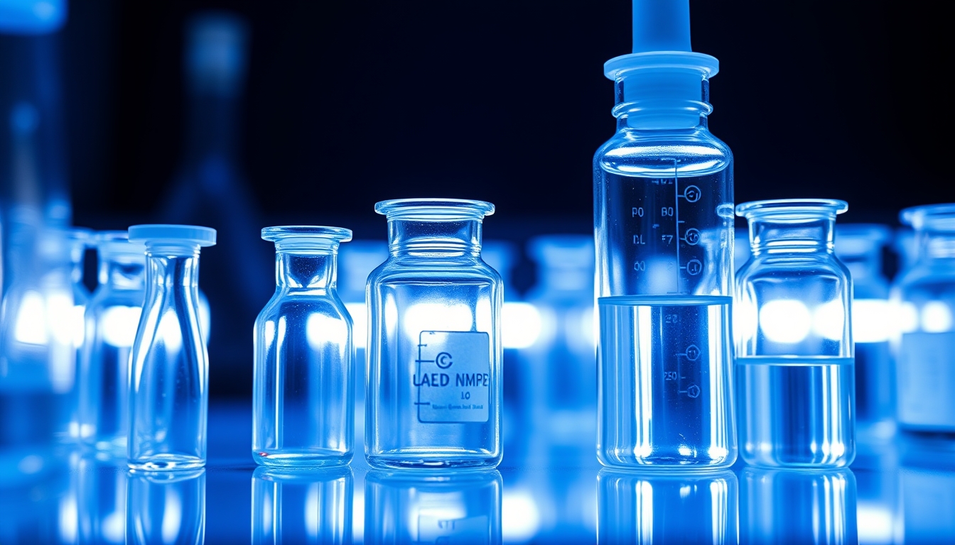 medical lab glassware blue lighting in editorial style