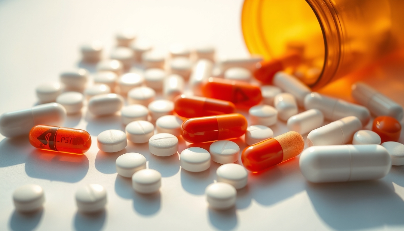 Sortimento de comprimidos em fundo branco em estilo editorial