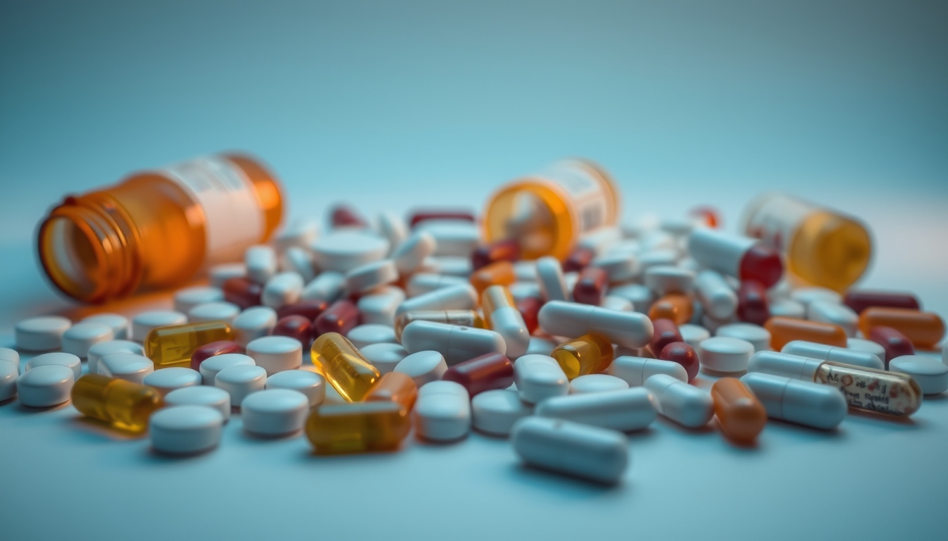 Sortimento de comprimidos em fundo branco em estilo editorial