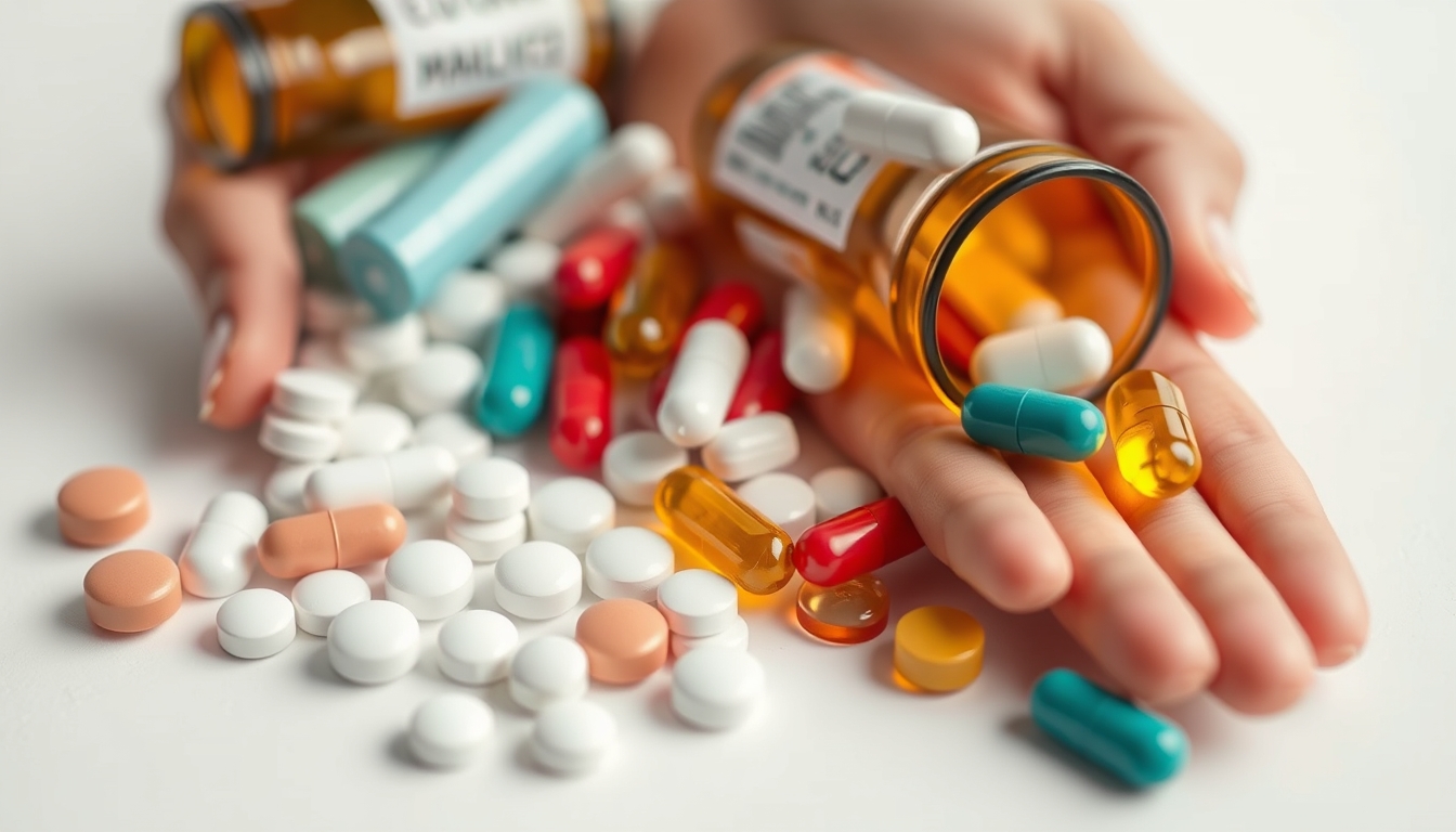 Sortimento de comprimidos em fundo branco em estilo editorial