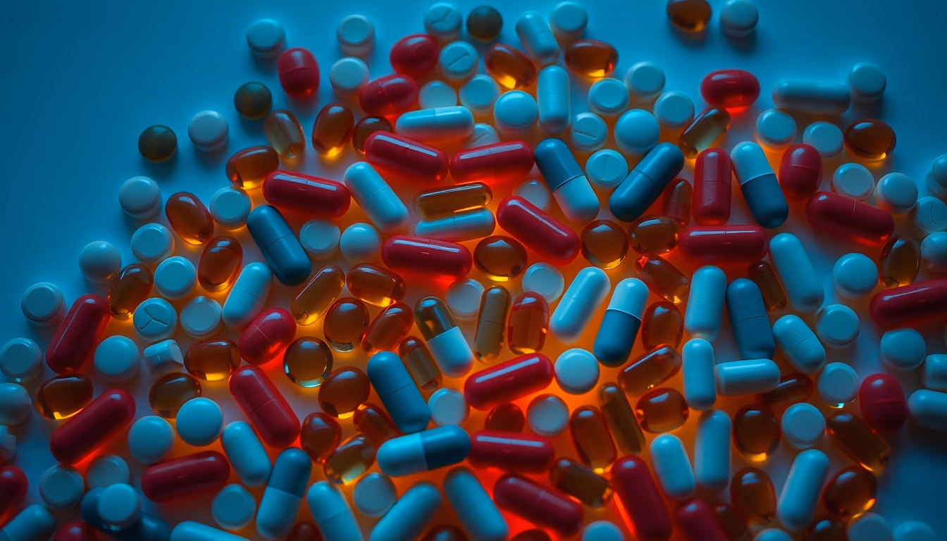 medication pills assortment colorful in editorial style