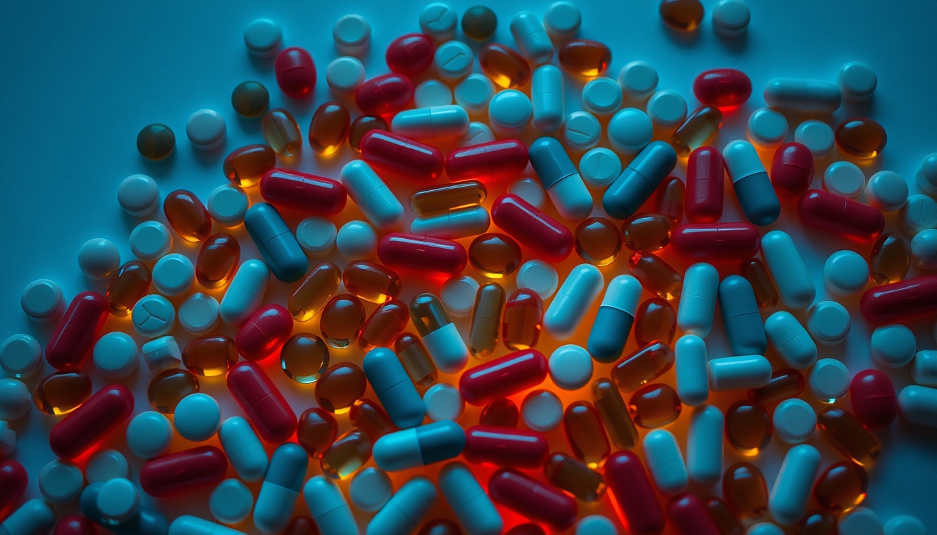 medication pills assortment colorful in editorial style