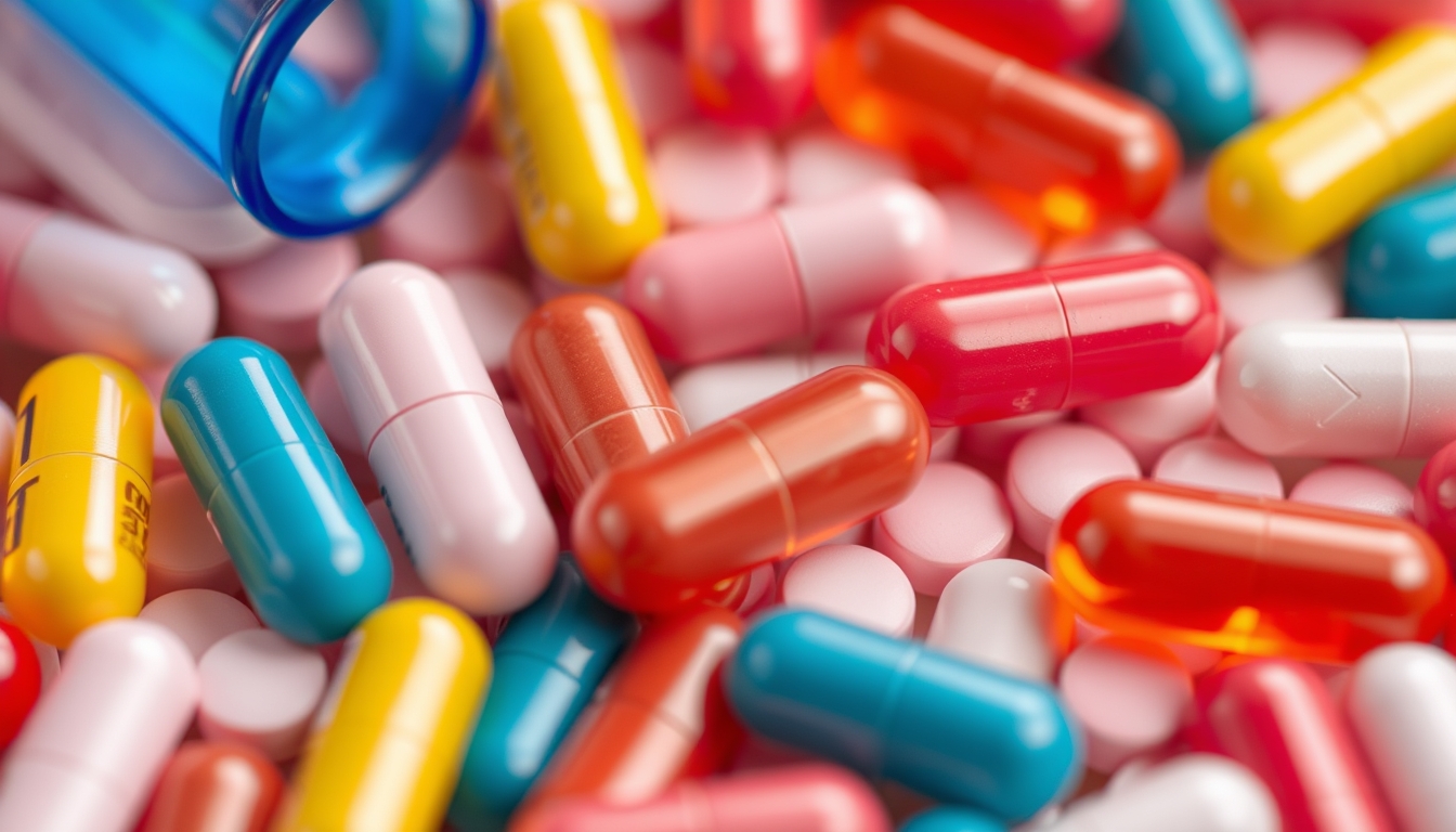 medication pills assortment colorful in editorial style