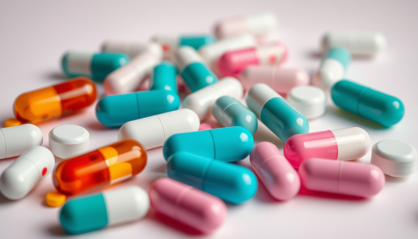 medication pills assortment colorful in editorial style