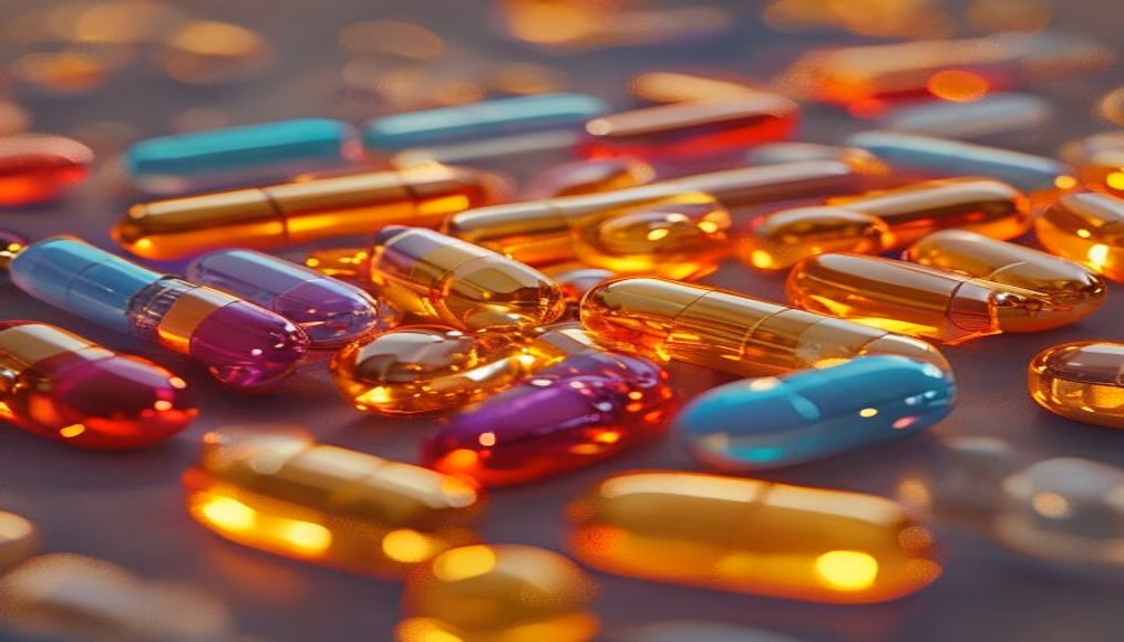 Medication pills assortment colorful em estilo editorial