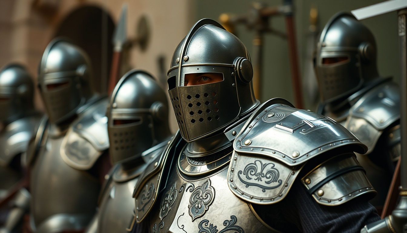 medieval armor display in editorial style