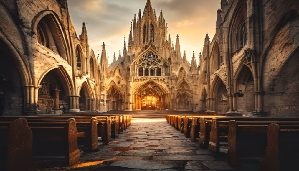 medieval cathedral gothic in editorial style