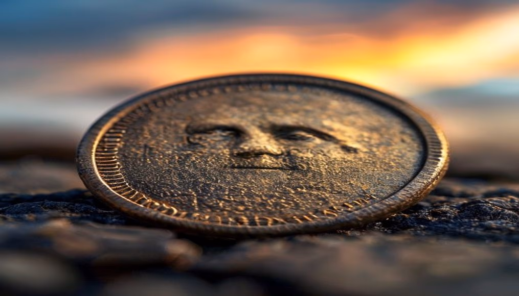 medieval coin tarnished in editorial style
