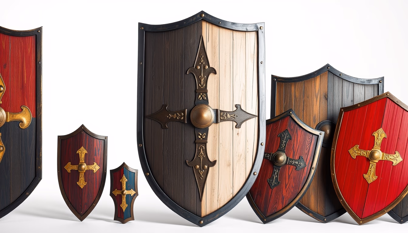 medieval shield colors in editorial style