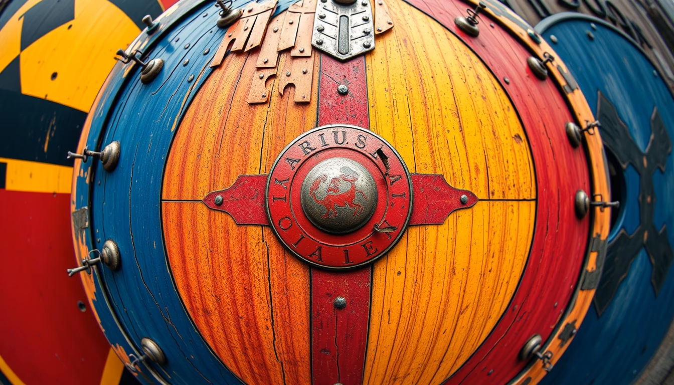 medieval shield colors in editorial style