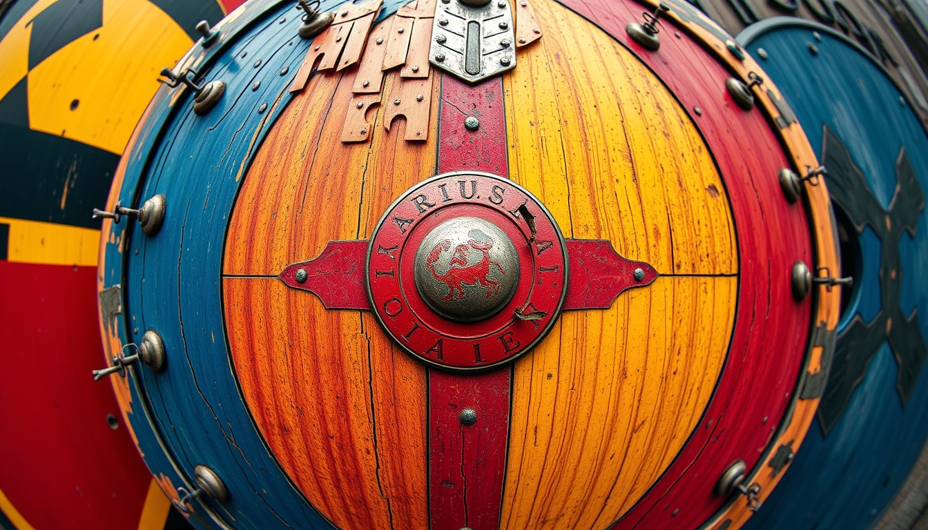 medieval shield colors in editorial style