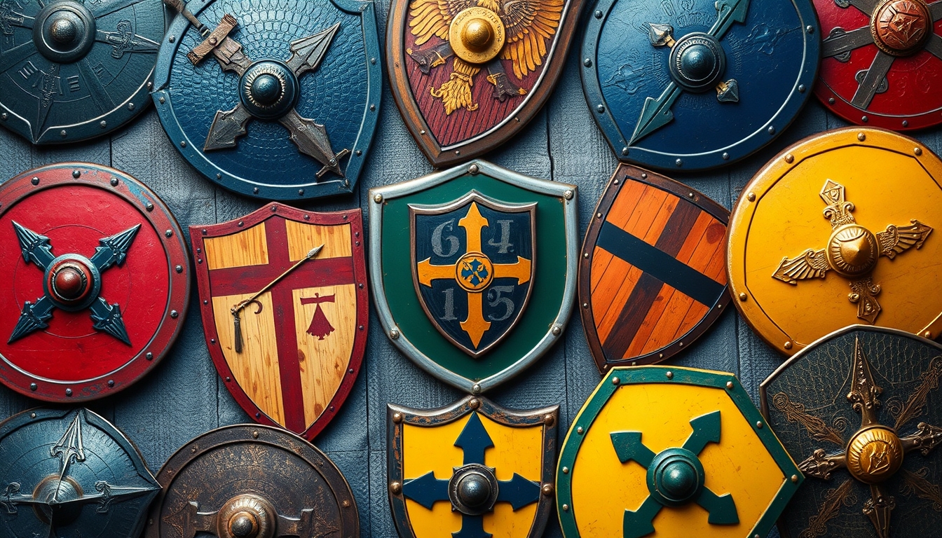 medieval shield colors in editorial style