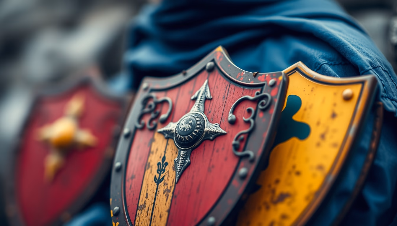 medieval shield colors in editorial style