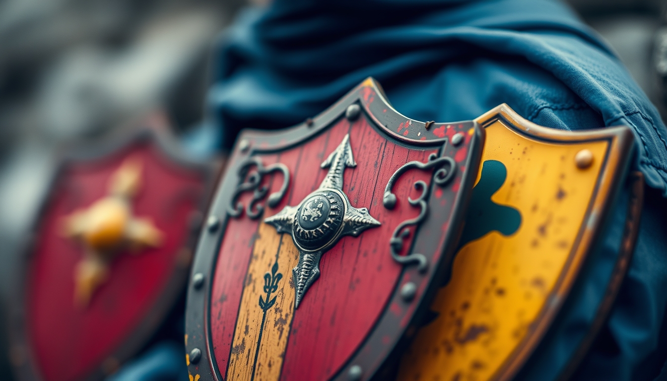 medieval shield colors in editorial style