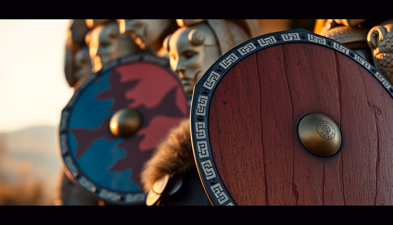 medieval shield colors in editorial style