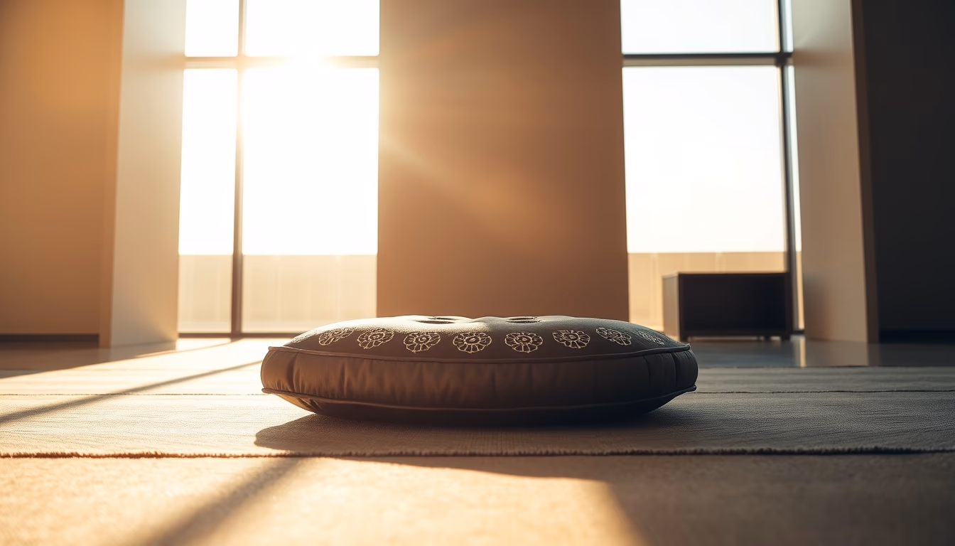 meditation cushion sunlight in editorial style