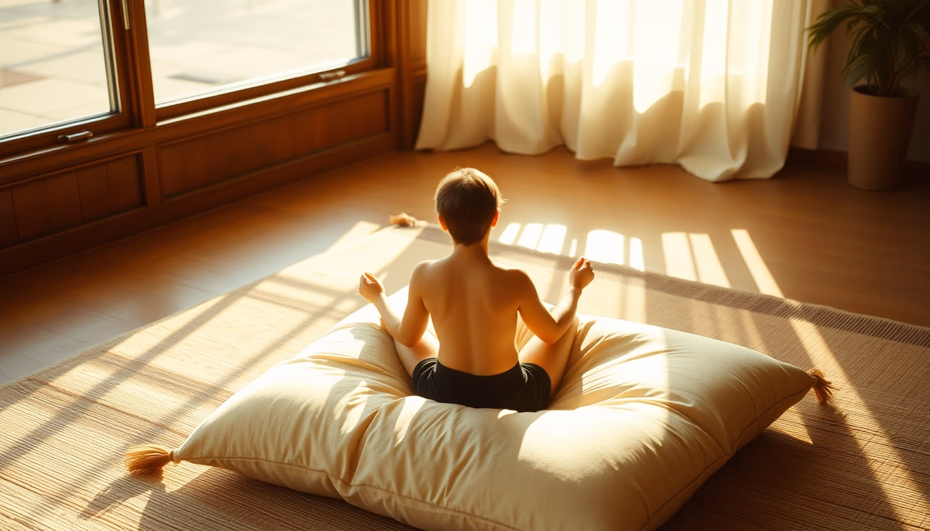 meditation cushion sunlight in editorial style