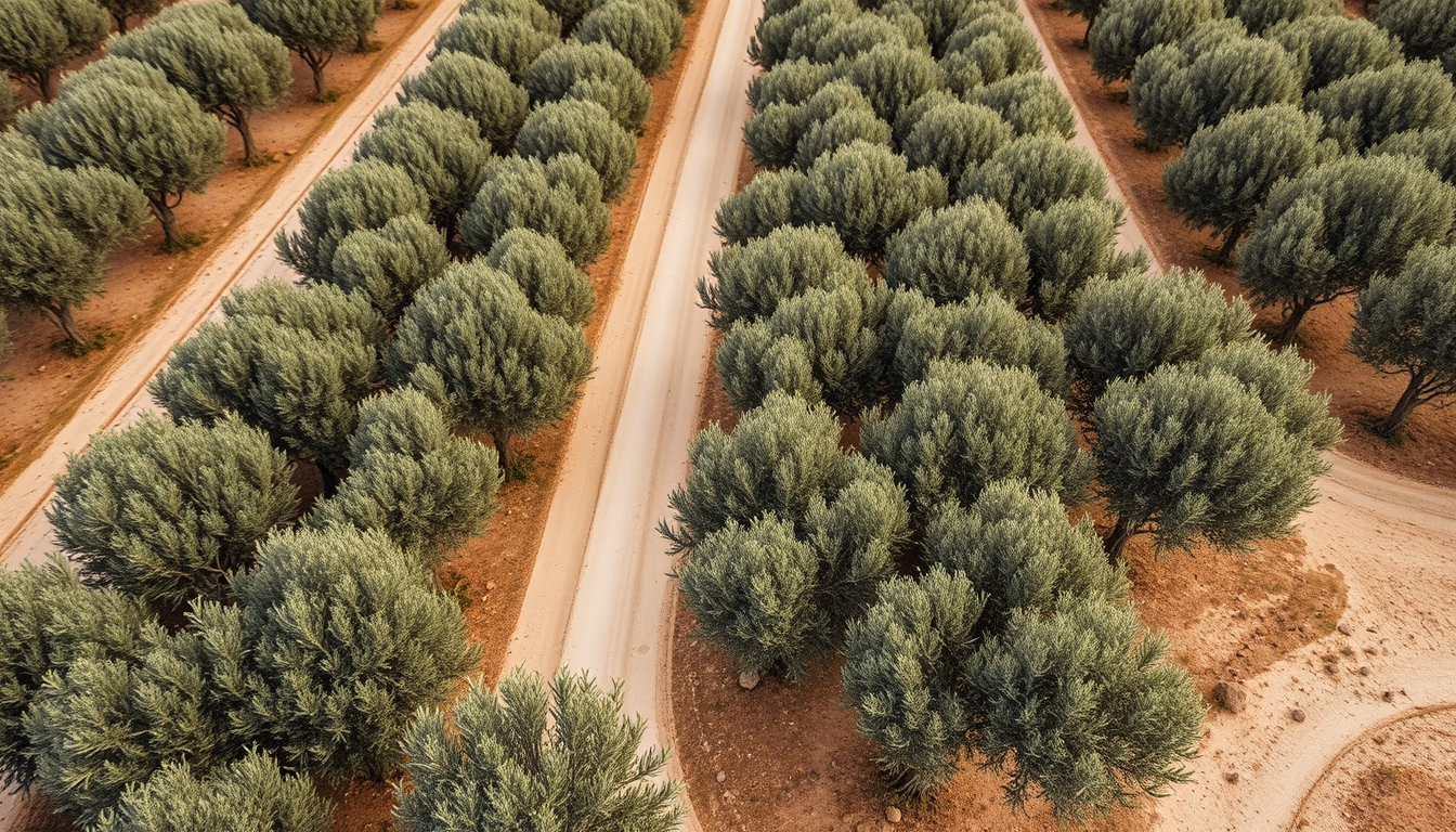 Mediterranean olive plantation aerial em estilo editorial