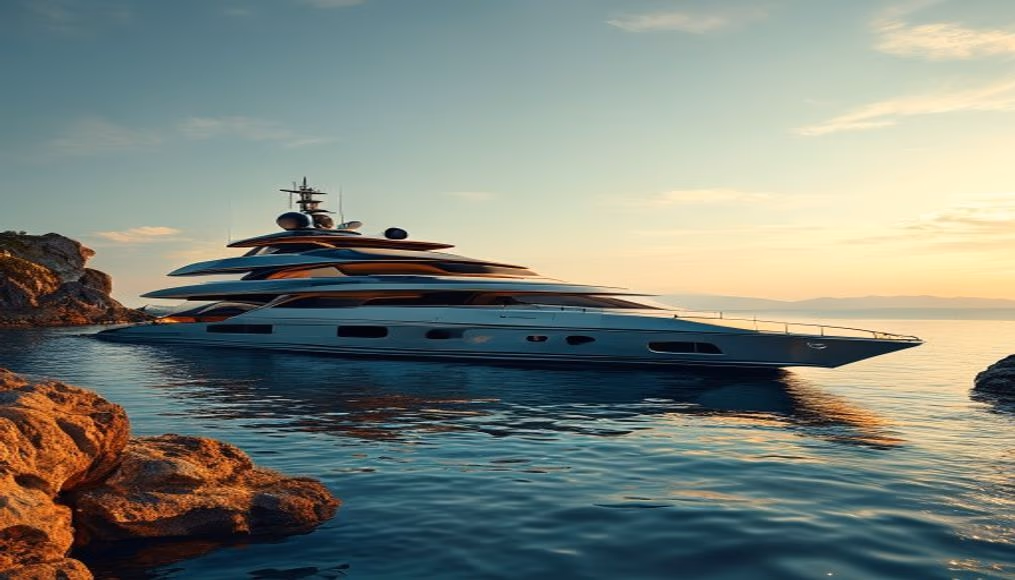mega yacht helipad sundeck in luxury editorial photography