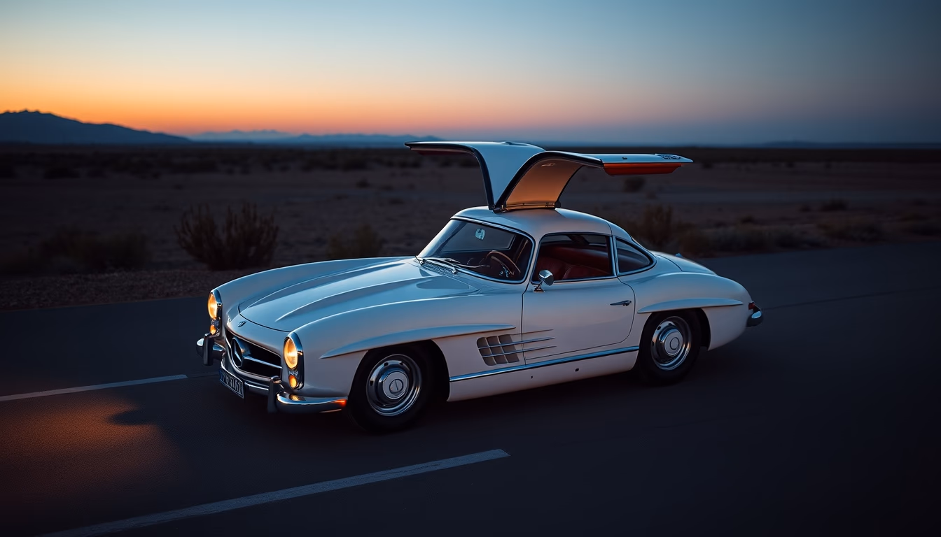 mercedes 300sl gullwing in editorial style