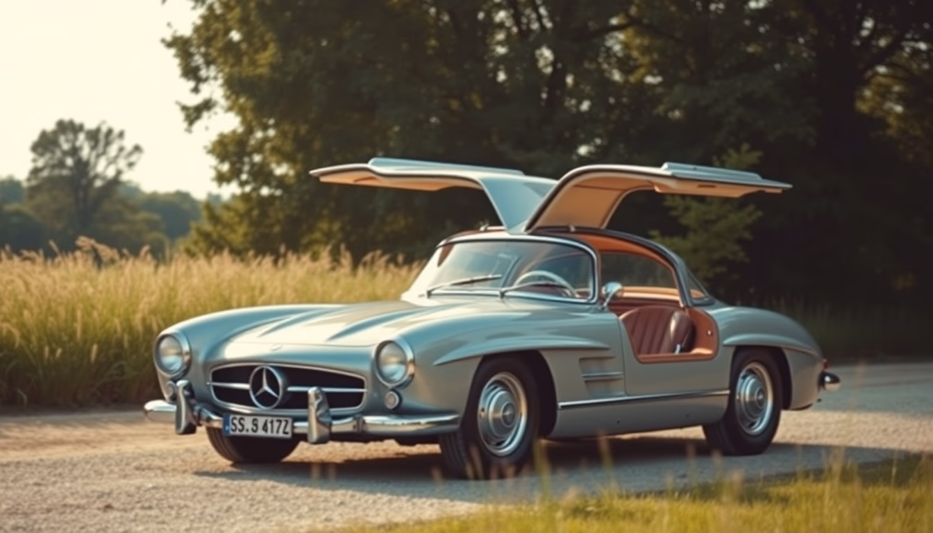 mercedes 300sl gullwing in editorial style