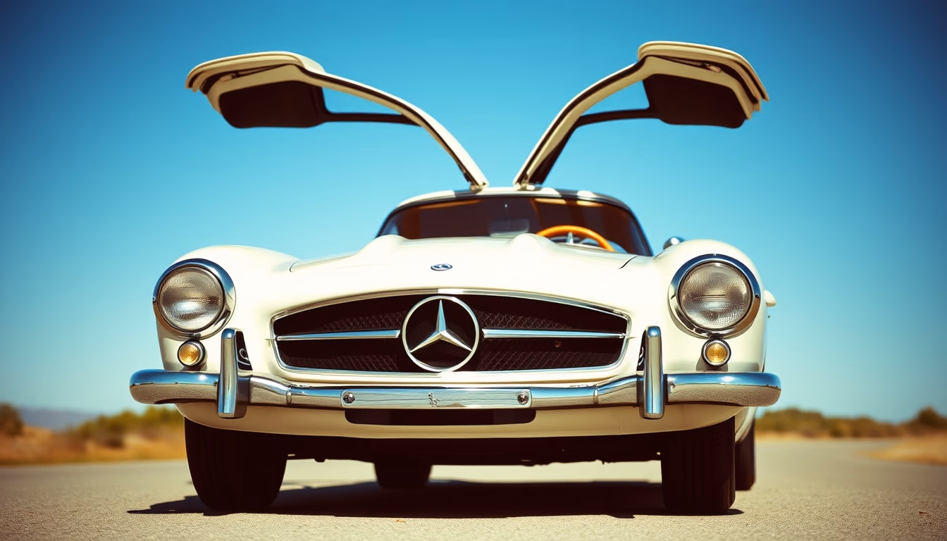 mercedes 300sl gullwing in editorial style