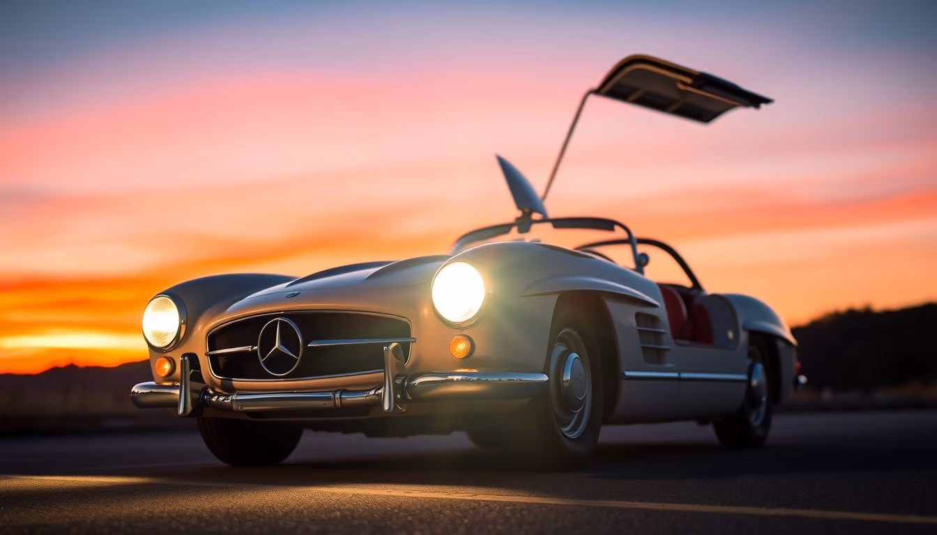mercedes 300sl gullwing in editorial style