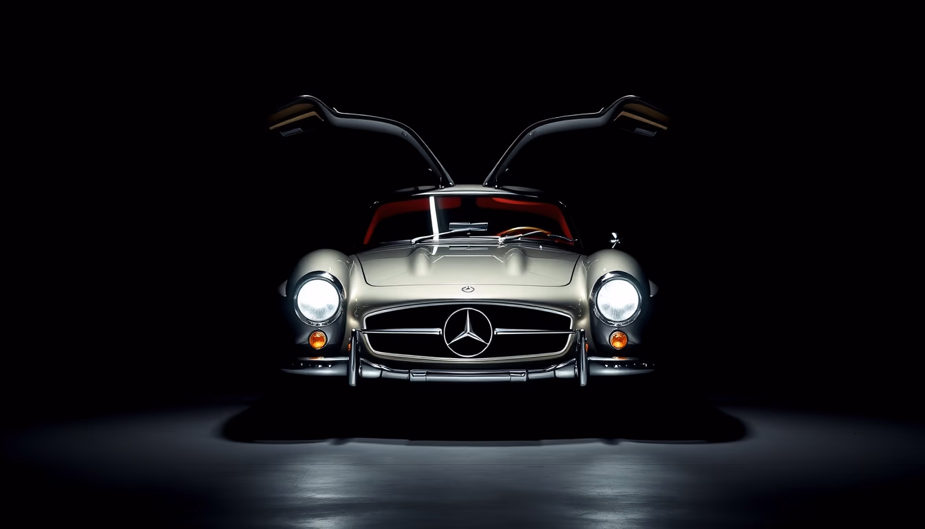 mercedes 300sl gullwing in editorial style