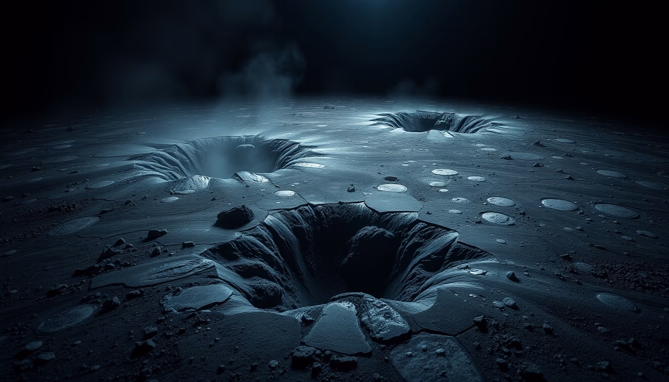 mercury surface craters in editorial style