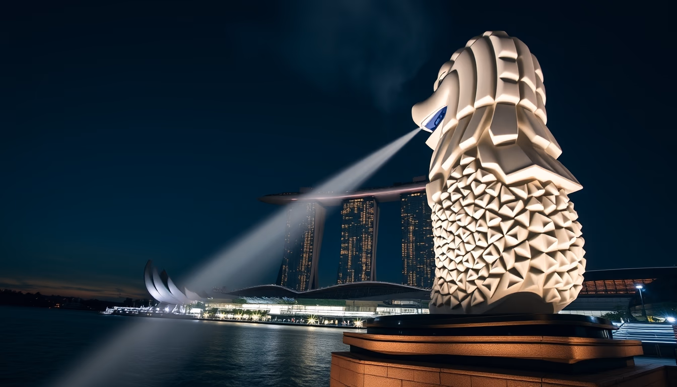 merlion singapore in editorial style