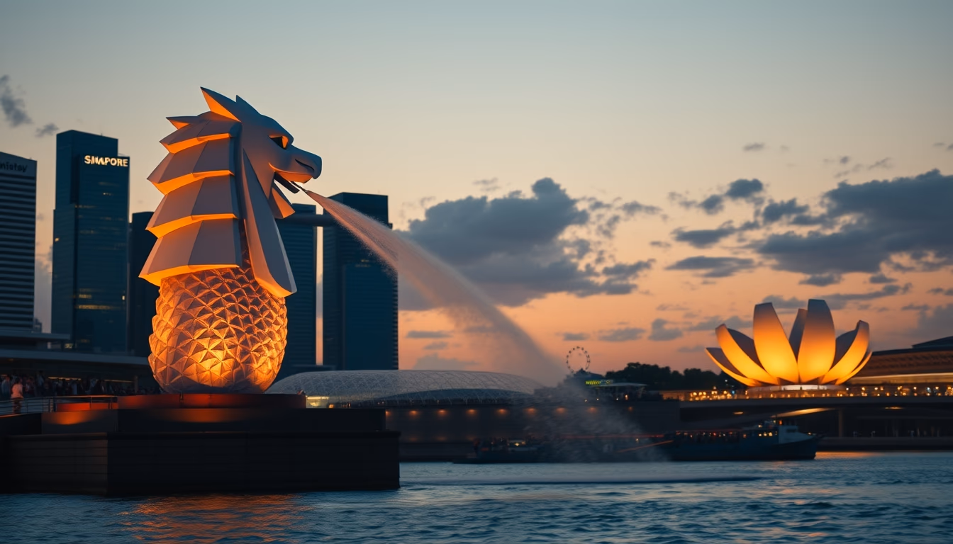 merlion singapore in editorial style