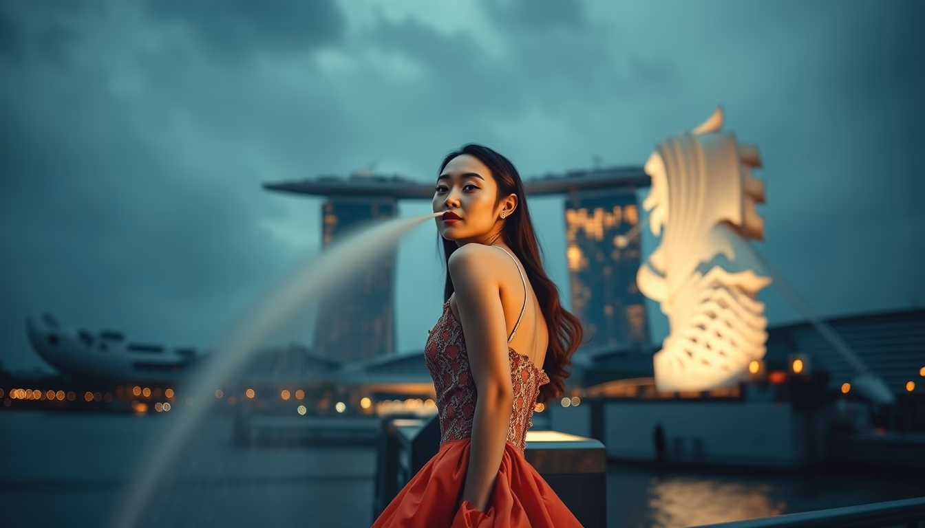 merlion singapore in editorial style