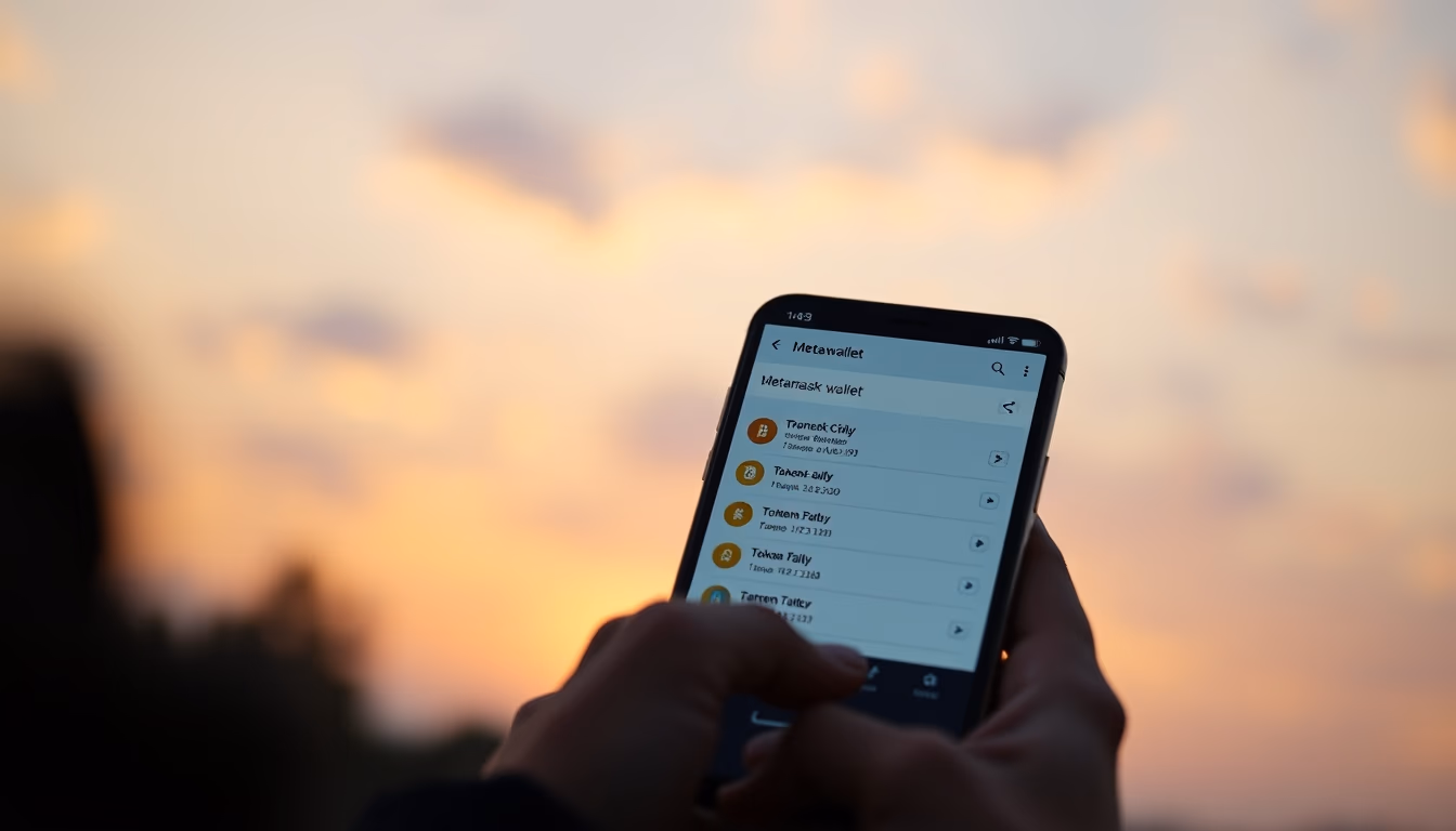 metamask wallet interface on smartphone screen with token list in editorial style