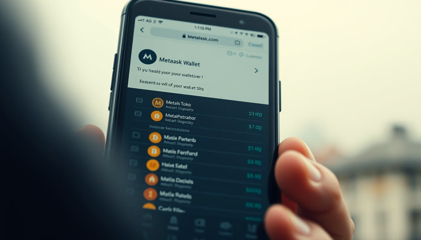 metamask wallet interface on smartphone screen with token list in editorial style