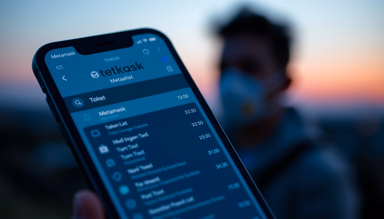 metamask wallet interface on smartphone screen with token list in editorial style