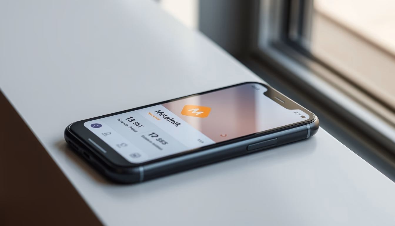 Carteira Metamask UI on smartphone screen em estilo editorial