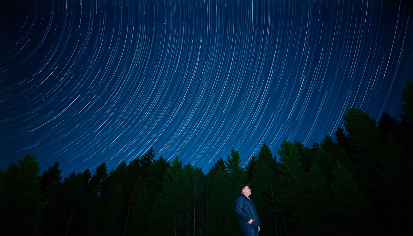 Meteor shower over forest em estilo editorial
