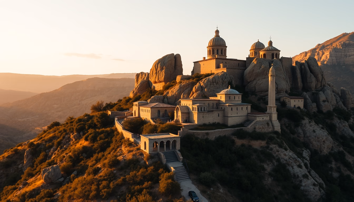 meteora monasteries greece in editorial style