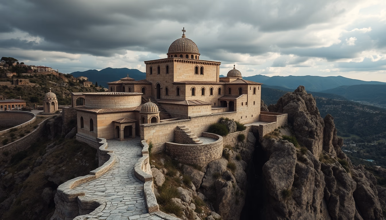 meteora monasteries greece in editorial style