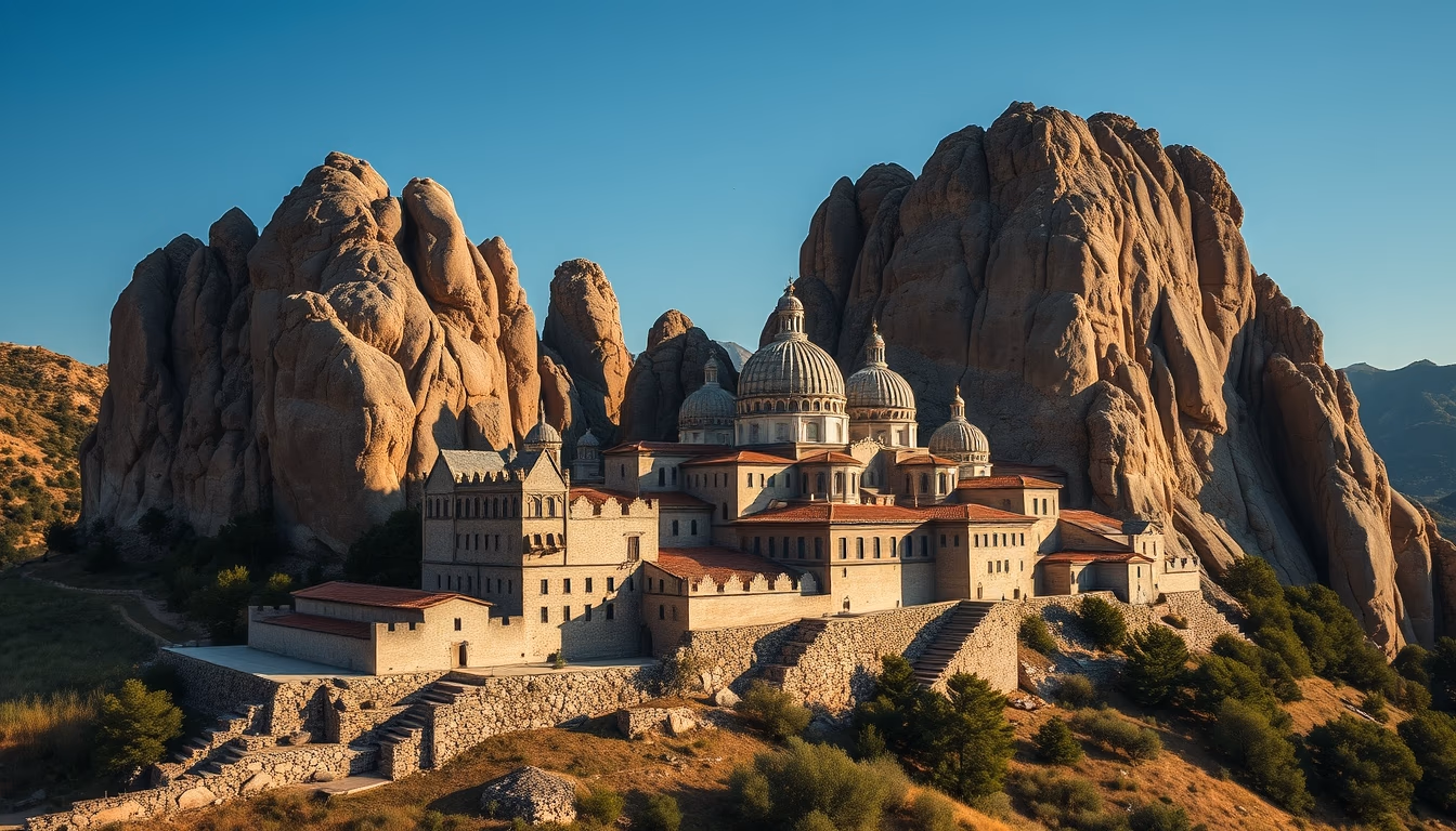 meteora monasteries greece in editorial style