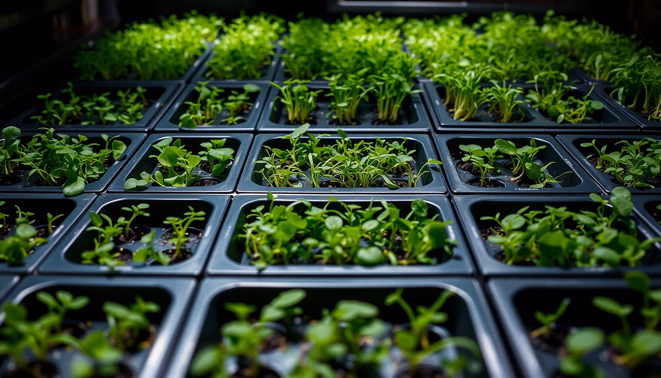 microgreens trays in editorial style