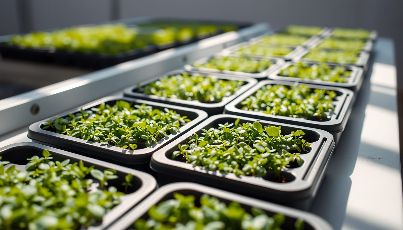 microgreens trays in editorial style