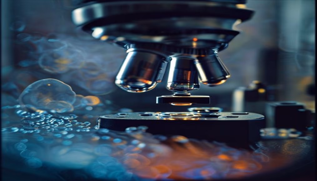 microscope view cell culture in editorial style