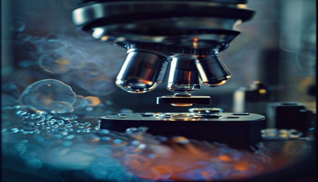 microscope view cell culture in editorial style