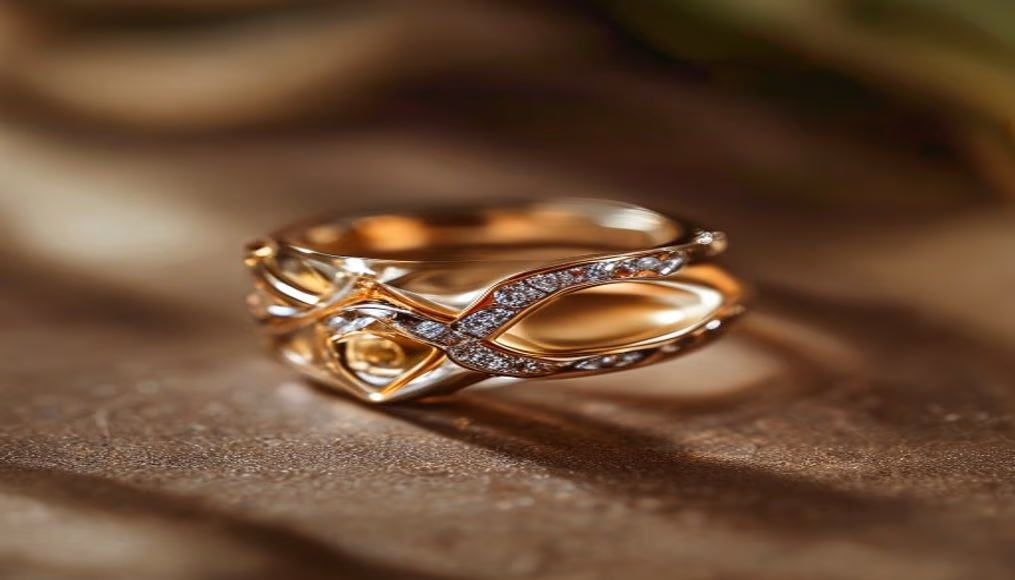mid-century modern cocktail ring in luxury editorial photography