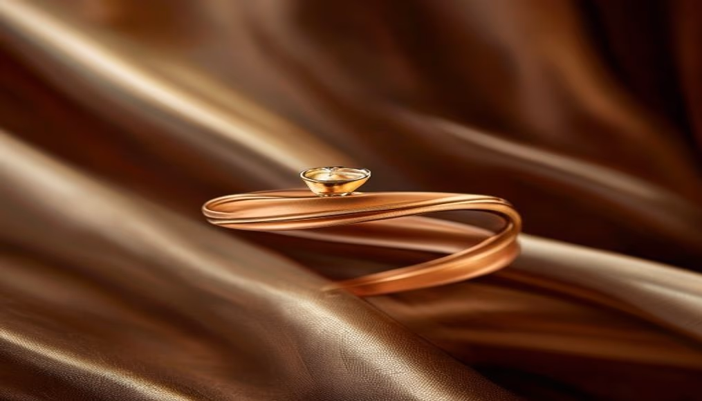 mid-century modern cocktail ring in luxury editorial photography